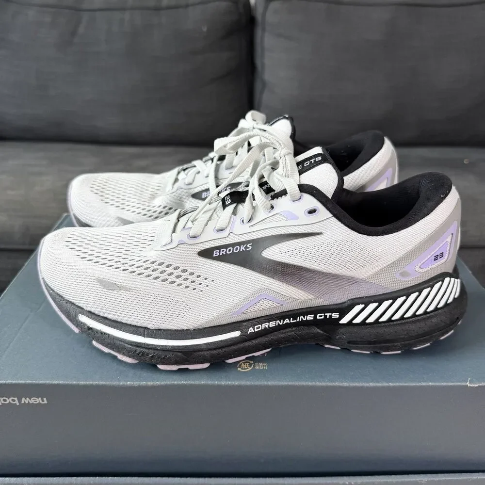 Brooks Adrenaline GTS 23 Grey Purple Running Shoes Women's Size 10B